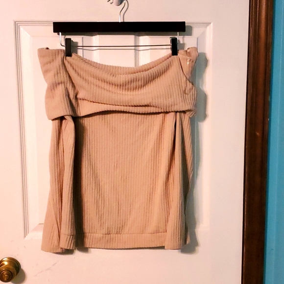 It's Our Time off the shoulder Tan sweater - Picture 2 of 2